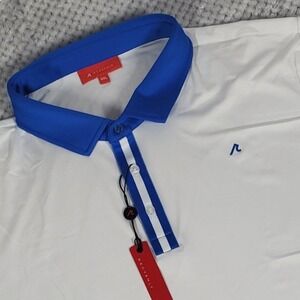 Redvanly Monroe Polo Mens 2XL White Blue Collar Golf Shirt 4 Way Stretch Preppy